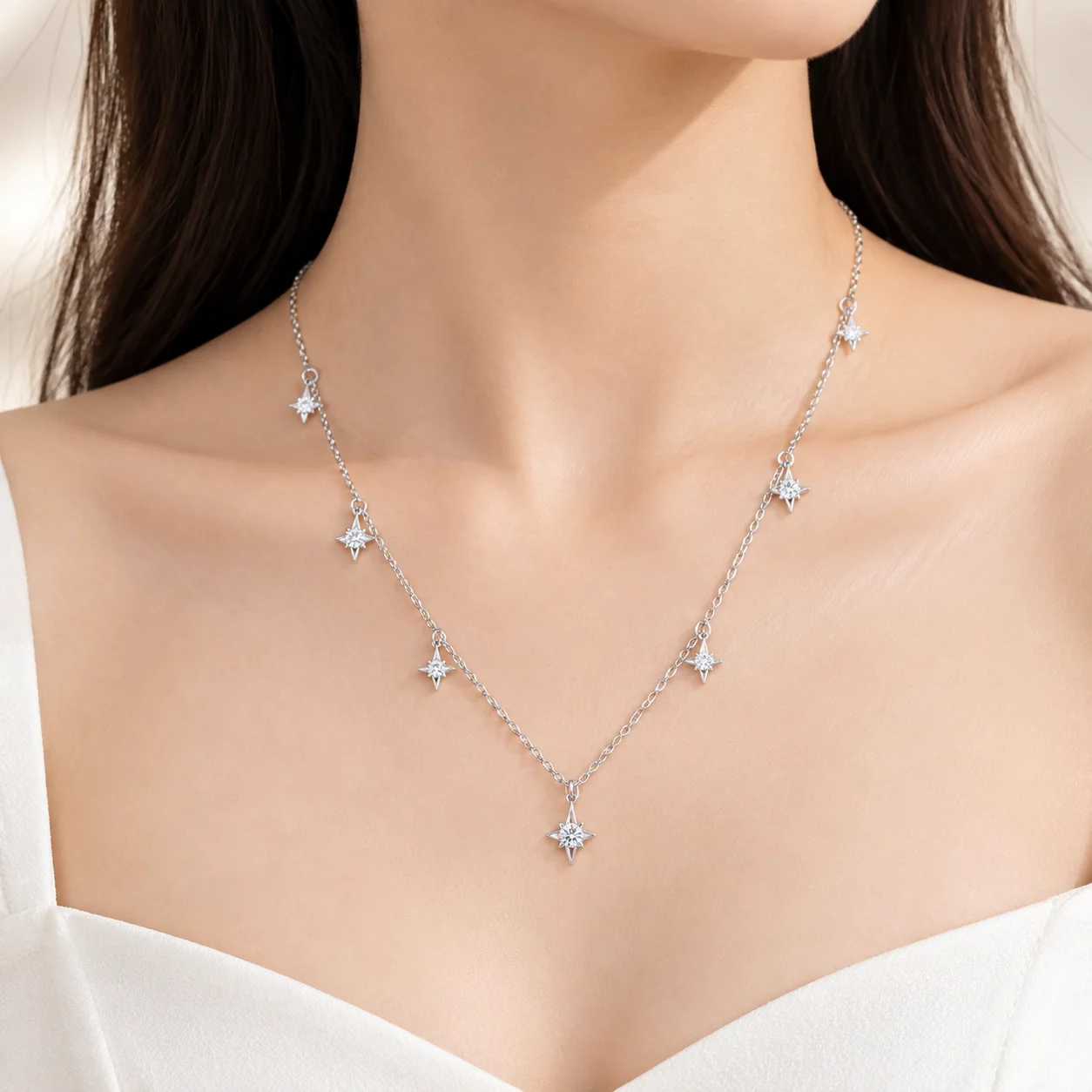 925 European and American fashion simple star inlaid zirconium women's versatile high-end necklace accessories