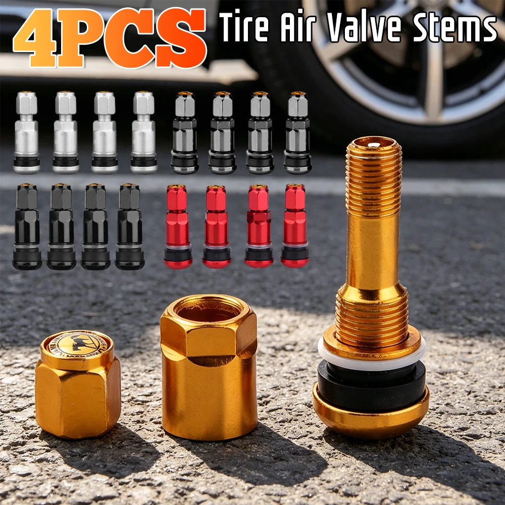 

Aluminum Alloy Tubeless Tire Valve Stems 4Pcs Universal Colorful Anti-Leak with Caps for Car Motorcycle Truck SUV