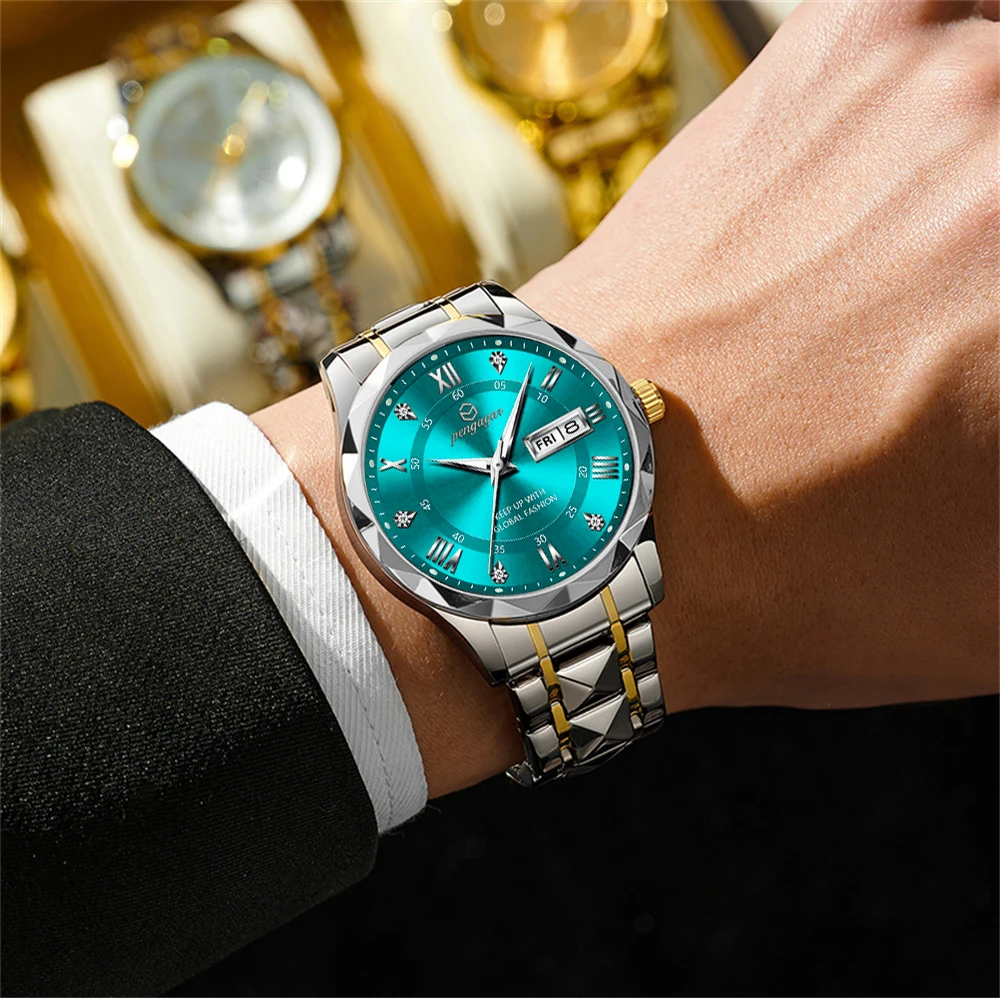مصنع الجملة موضة جديدة للرجال ساعة مقاوم للماء مضيئة تاريخ الأسبوع الرياضة رجل ساعة اليد الفولاذ المقاوم للصدأ ساعات كوارتز Reloj