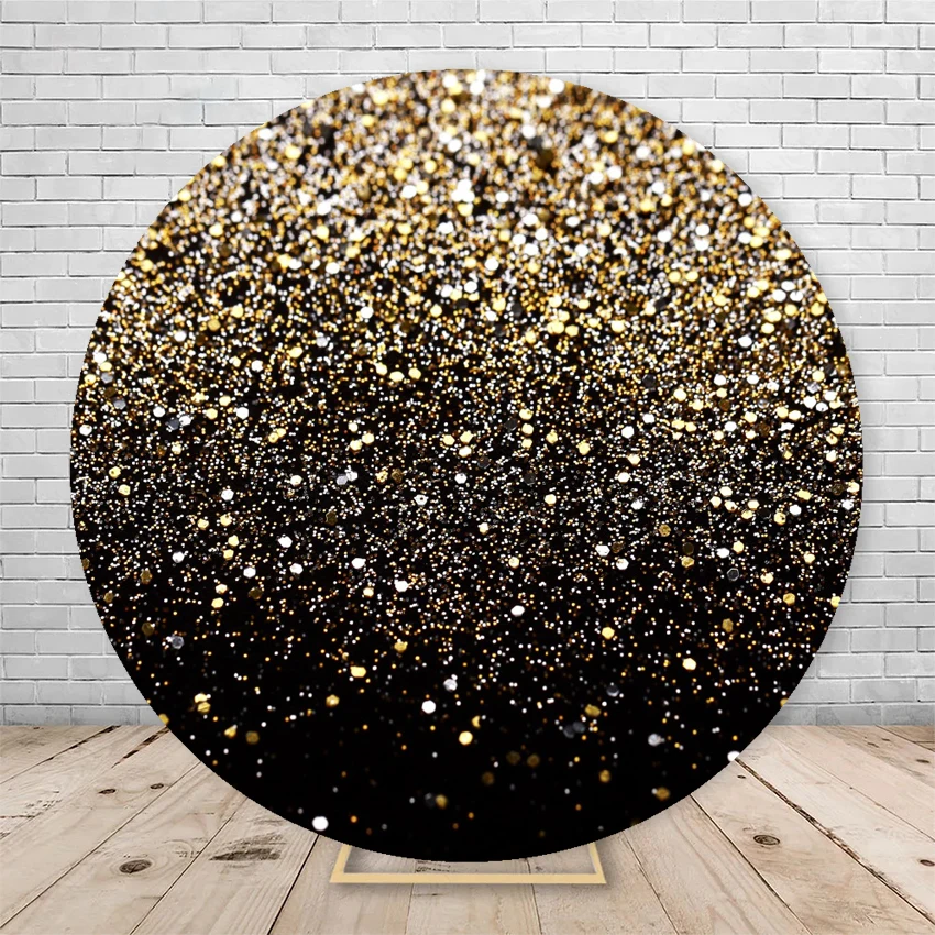 Glitter Lighting Bokeh Shiny Golden Round Photography Background Birthday Party Wedding Elastic Ring Background Cover Custom