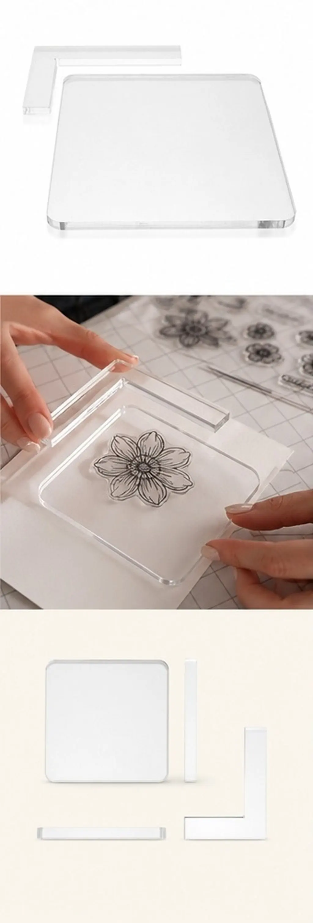 2Pcs Stamp Positioning Tool Acrylic Clear L Shape Square Block Stamping Board Locating for Card Making Scrapbooking Transparent