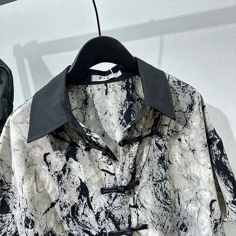 Designer Design Sense Avant-Garde Tie-Dyed Loose Short Sleeve Shirt Men's Summer Retro Ice Silk Non-Ironing Cool