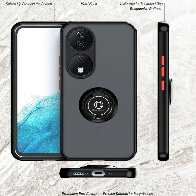 Armor Matte Case For Honor 90 Smart 70 50 Lite X8b X7b 5G X7a X6a Cover Ring Magnetic Holder Stand Shockproof Coque Fundas