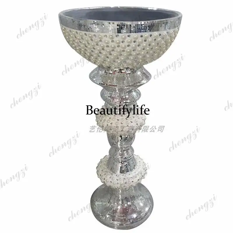 A95 large round basin mouth sticker diamond pearl floor vase fiberglass flower ware mall club ornament
