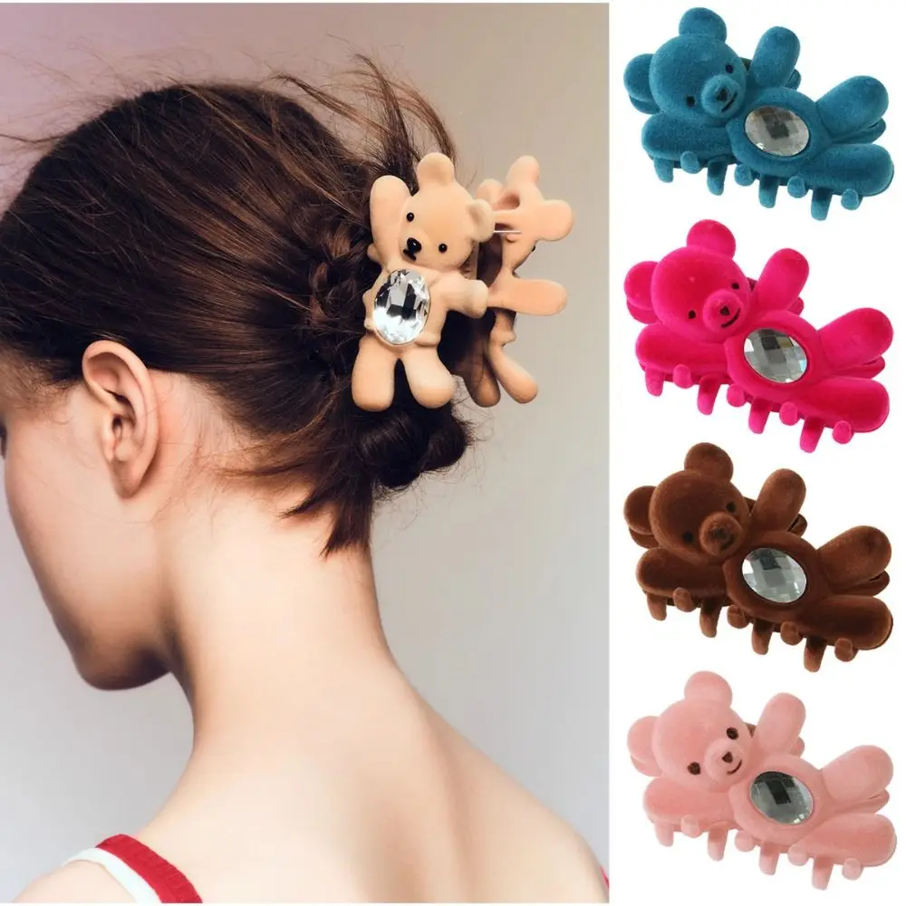 Creativo floccato simpatico orso artiglio per capelli fermaglio per capelli squalo clip squalo afferrare clip strass copricapo testa posteriore fermaglio per capelli da viaggio