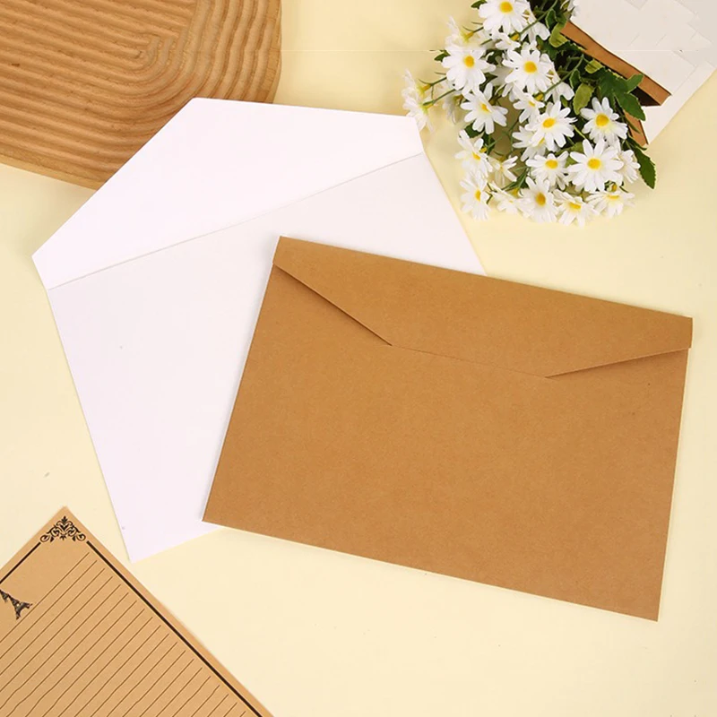 20Pcs White Kraft Paper Envelopes A4 Large Gift Envelope Slot-style Western Envelope for File Storage School Office Supplies