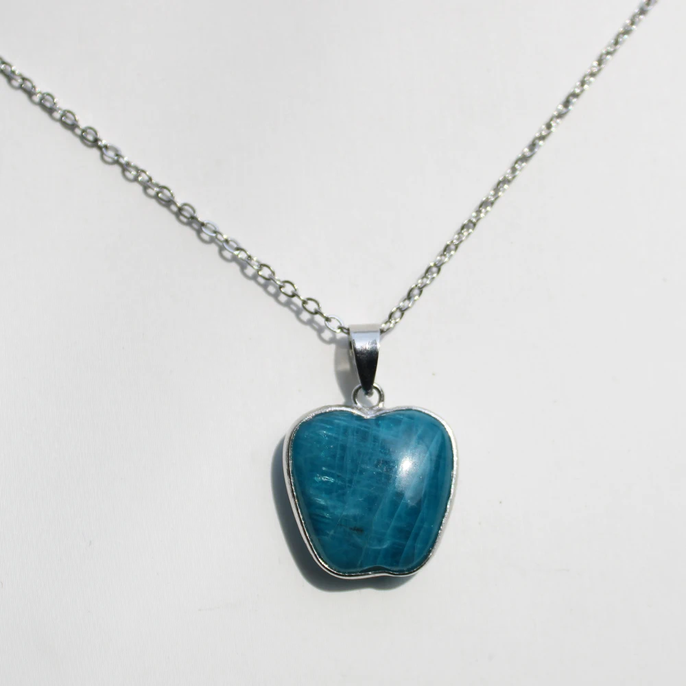 Unit One Piece Silver Plated Buckle With Natural Blue Apatite Crystal Healing Apple Necklace Pendant For Gift