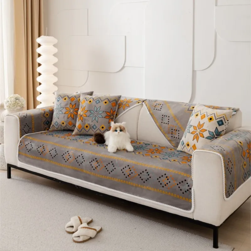 쇼파커버 Nordic Flannel Sofa Covers for Living Room Anti-Slip Dustproof Sofa Covers Universal Bohemian  Sofas Funda Sofa Cushion