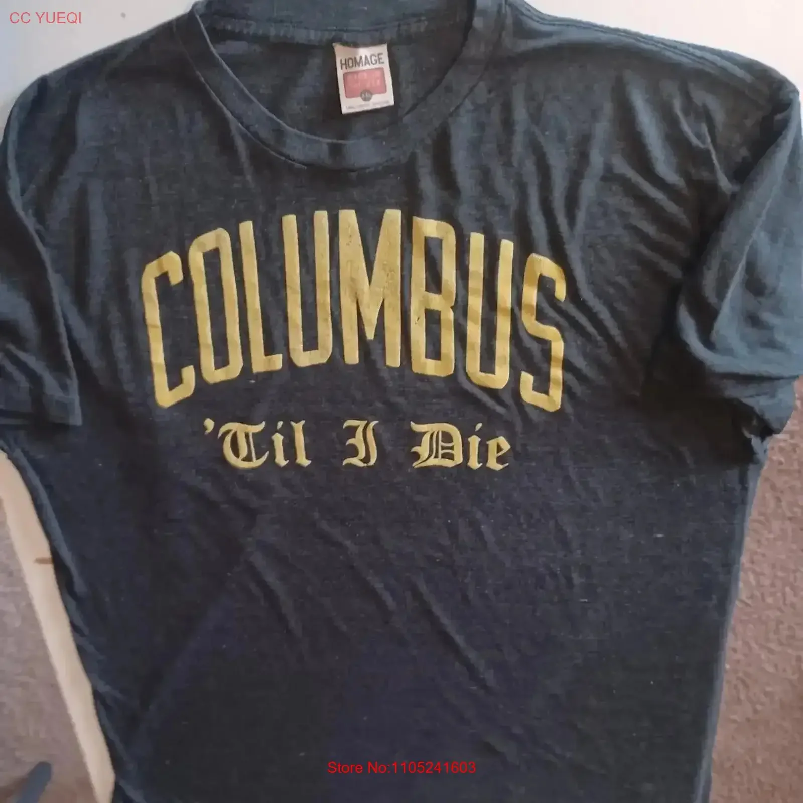 Homage XXL T Shirt Columbus Til I Die vintage Washed streetwear Soft Top For Everyday Wear fashion Slightly Versatile Casual