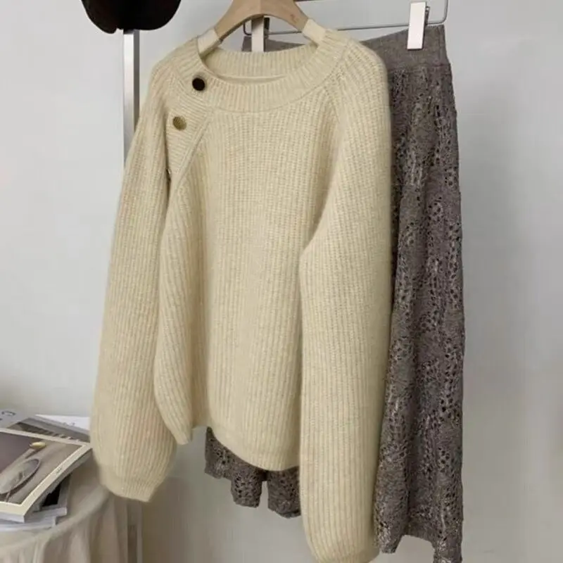 Trendy Korean Style, Simple, Retro, Loose and Slim Sweater American Warm Soft Waxy and Lazy, Y2K Versatile Sweater and Sweater