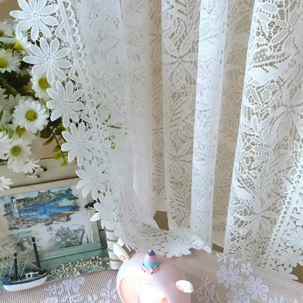 

1 Panel French Lace Flower White Gauze Curtain For The Living Room Princess Room, Coffee Curtains For The Kitchen, Home Curtains