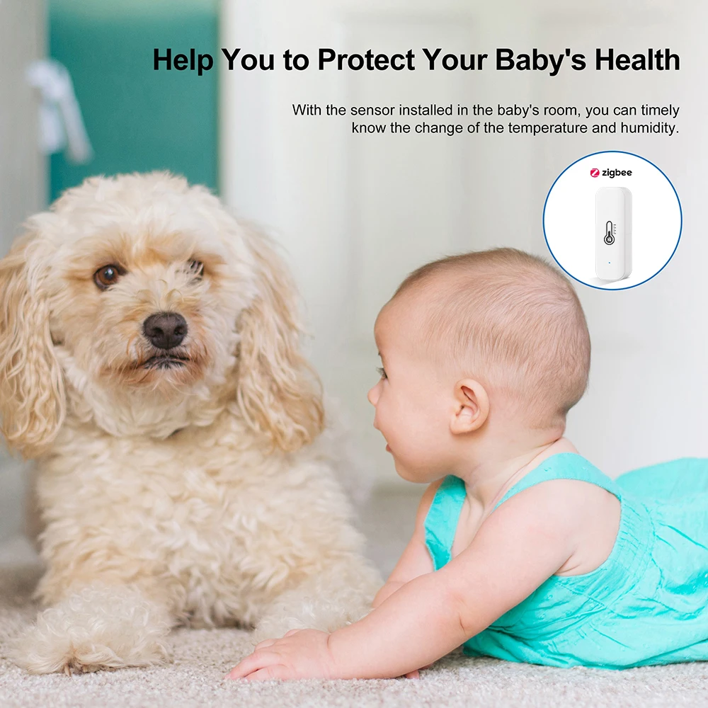 Tuya Zigbee Indoor Temperature Humidity Sensor Battery Powered APP Remote Monitoring Works with Alexa & Google Home