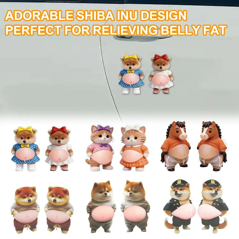 

Cute Soft Belly Puppy Dog Corgi 3D Sticker, Big Belly Mobile Phone Decal Car Door Anti-Collision Refrigerator Poster 2pcs