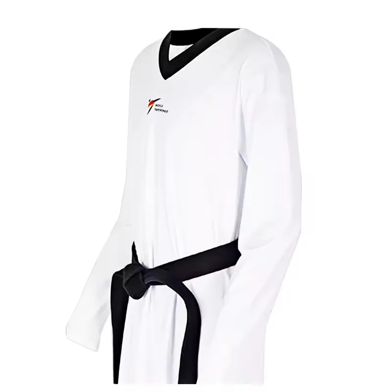 New HOT SALE Tight-Fitting Taekwondo Uniforms Quick-Drying Stretchable 110-200cm Kids Adults Black White Collar Beginner Suit
