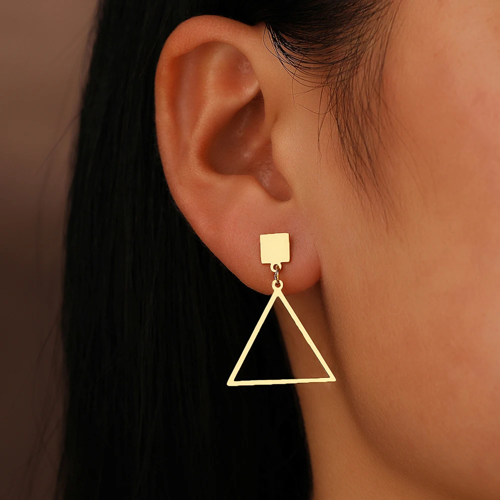 Stainless Steel Earrings New Classic Geometric Square Triangle Circle Simple Pendants Fashion Earrings For Women Jewelry Gifts