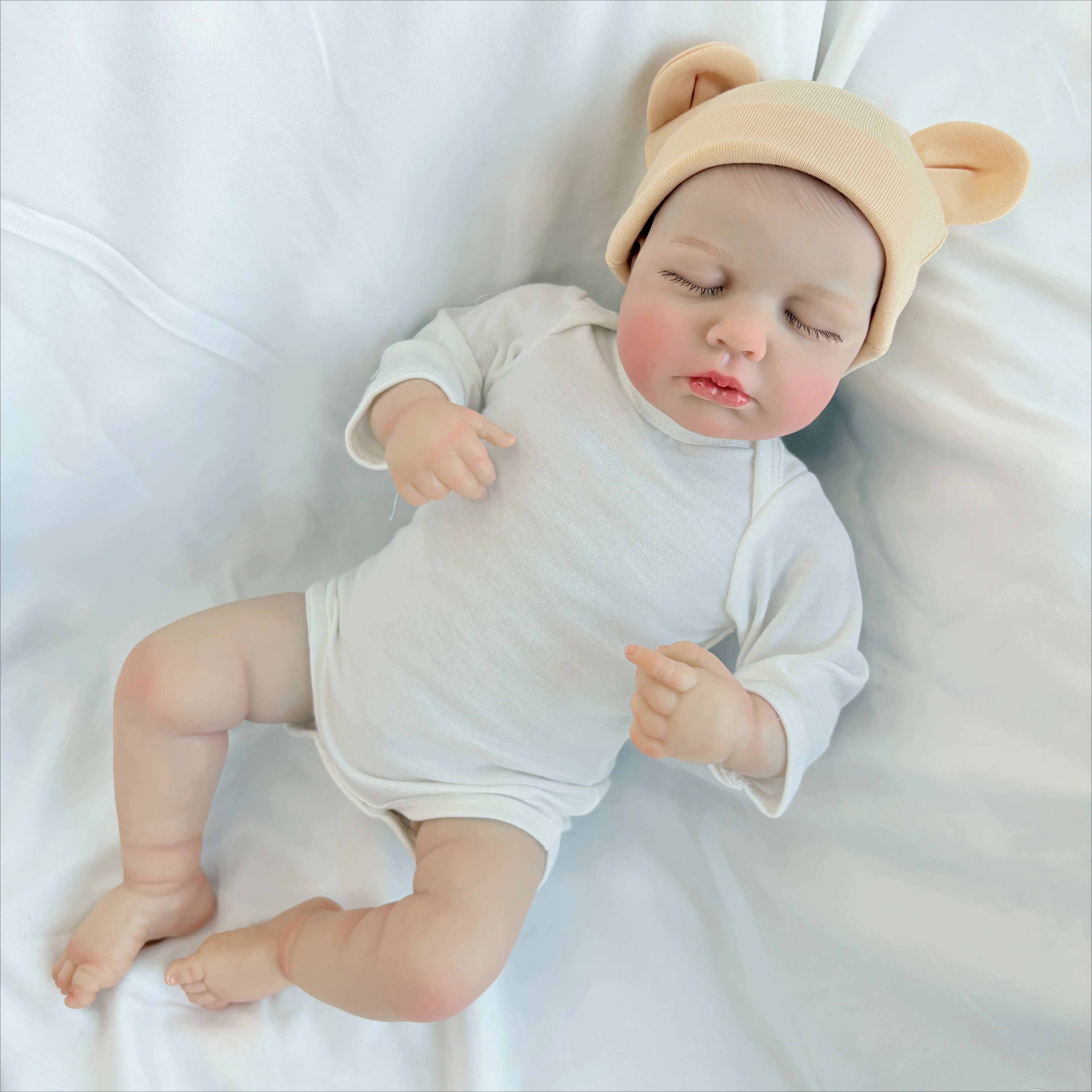 NPK 19'' Realistische Reborn Loulou Slapende Baby, Zeer Levensecht Knuffelbaar Baby, Zacht Stoffen Lichaam, 3D Huid met Zichtbare Aders