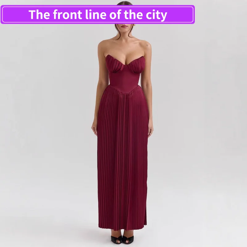 

Сексуальное длинное платье с разрезом, стальным ремешком и юбкой-полусолнцем с высокой талией из полиэстера, осеннее, повседневное, женское