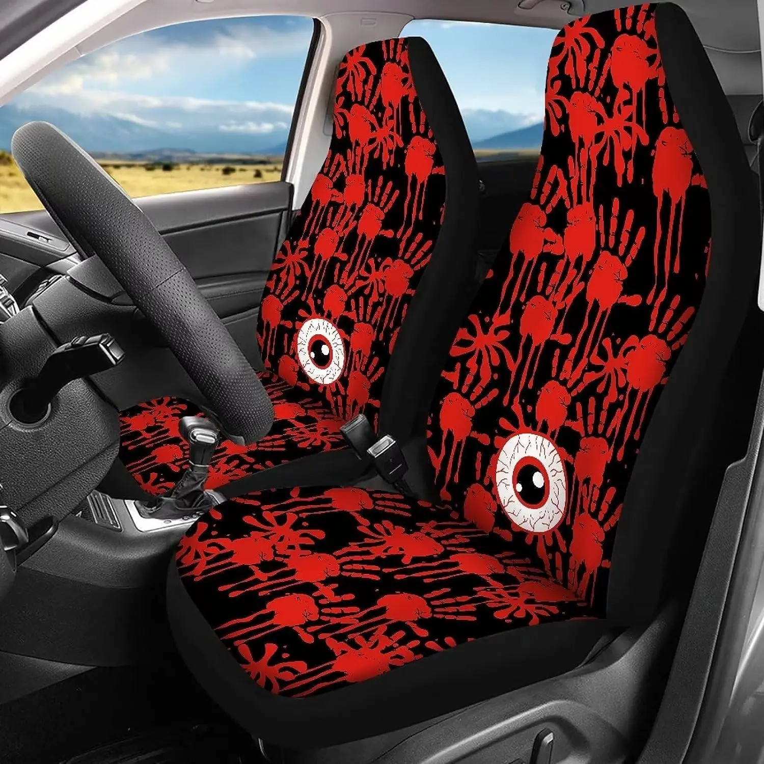 Halloween Blood Hands Eyeball Car Seat Cover Personalized Print Universal Fit for SUV Truck Comfortable Breathable Automotive