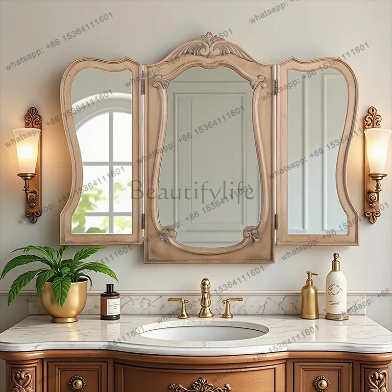 

12French Retro Dressing Table Desktop Folding Makeup Mirror Vintage Bathroom Fireplace Decorative Mirror