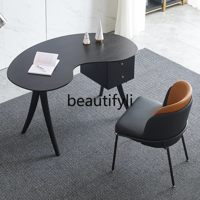 Italian minimalist solid wood computer desk Nordic simple light luxury office desk and chairs