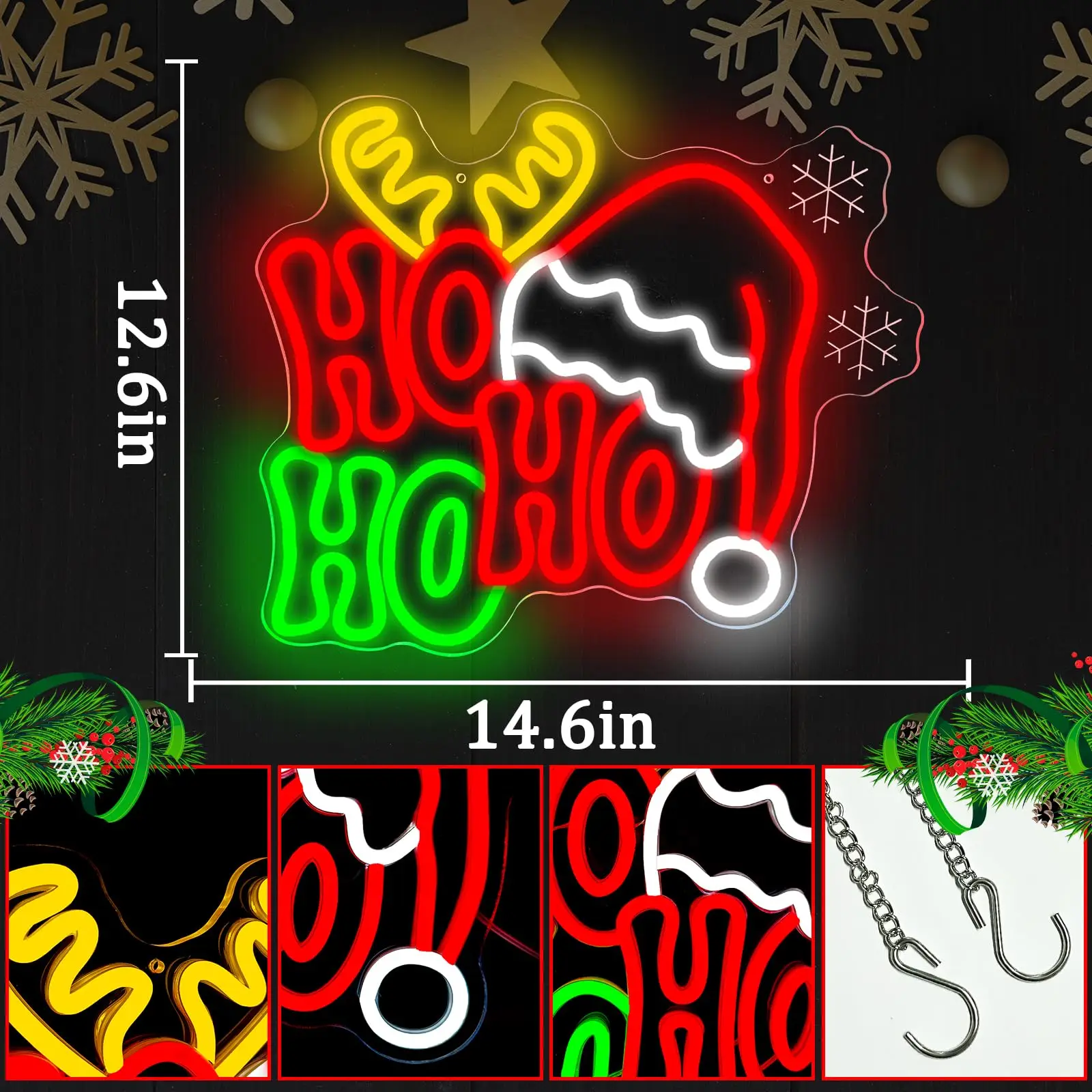 Merry Christmas Neon Sign for Christmas Decor Dimmable HoHoHo Santa Hat for Bedroom Home Party Window Holiday Parties Gift