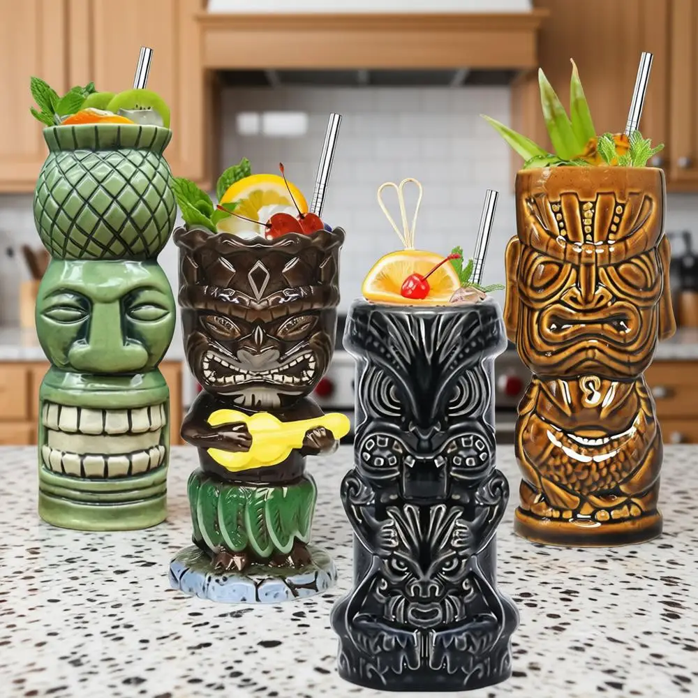 

Cocktail Mugs Set of 4 Party Cups Bar Decor Large Hawaiian Drinking Bar Decorations Vintage Tropical Drinkware 4 Packs
