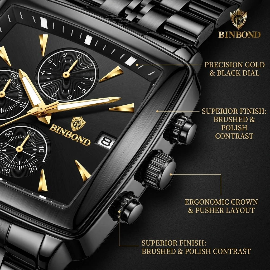 4pcs Men's Black with Gold Acc - Luxury Watch Gold And Black ulasan dan harga