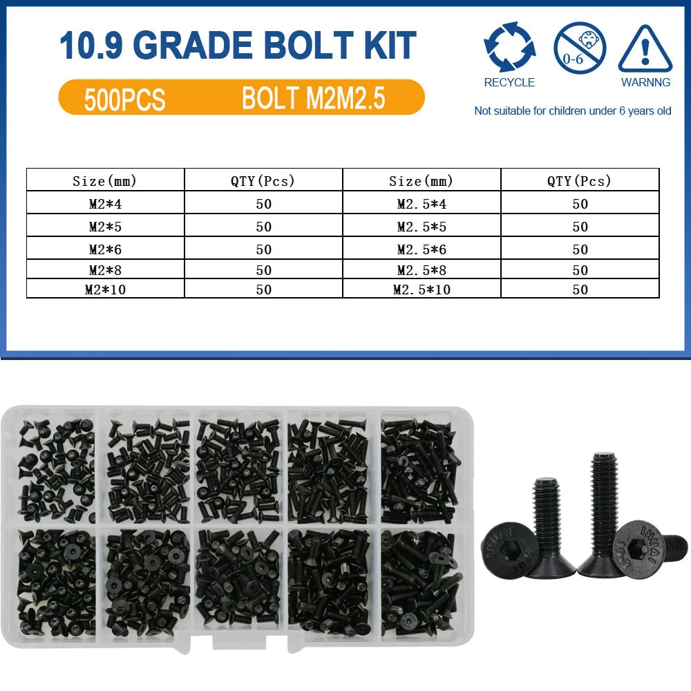 500 Stuks M2 M2.5 Kleine Schroef Bolt Kit 4mm 5mm 6mm 8mm 10mm Elektrische Schroeven Hex Hexagon Socket Cap Laptop PCB Allen Bouten Set