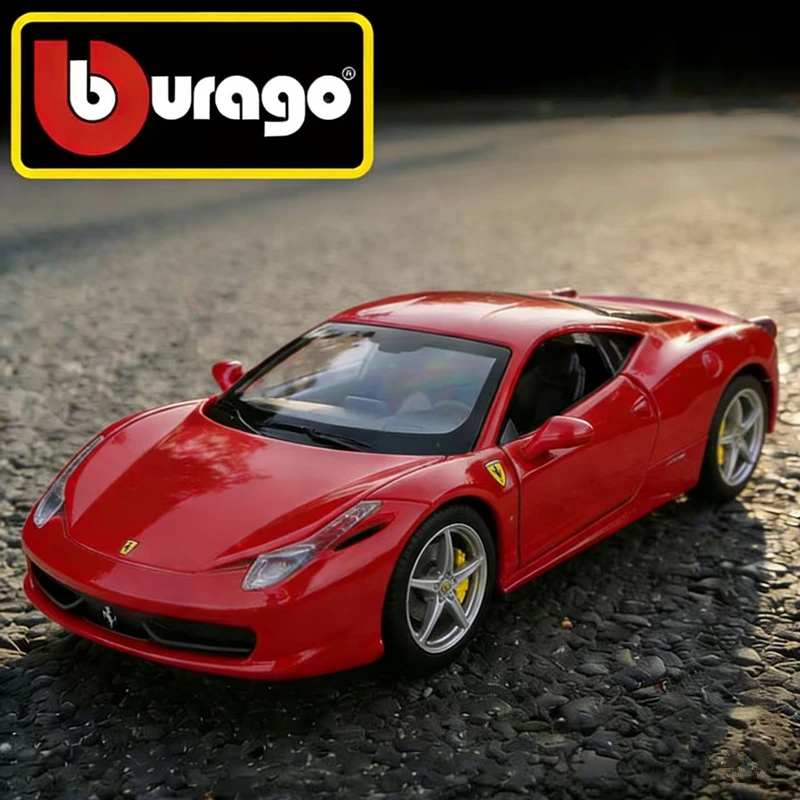 

Bburago 1:24 458 ITALIA, модель спортивного автомобиля из сплава, литая металлическая игрушечная машинка, коллекционная имитационная модель автомобиля, украшение, детский подарок