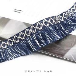 2m Bicolor Navy blue White Diamond Webbing Tassel Fringe Lace Trim Lace Clothing Curtains DIY Home Accessories Tassels Lace 3cm