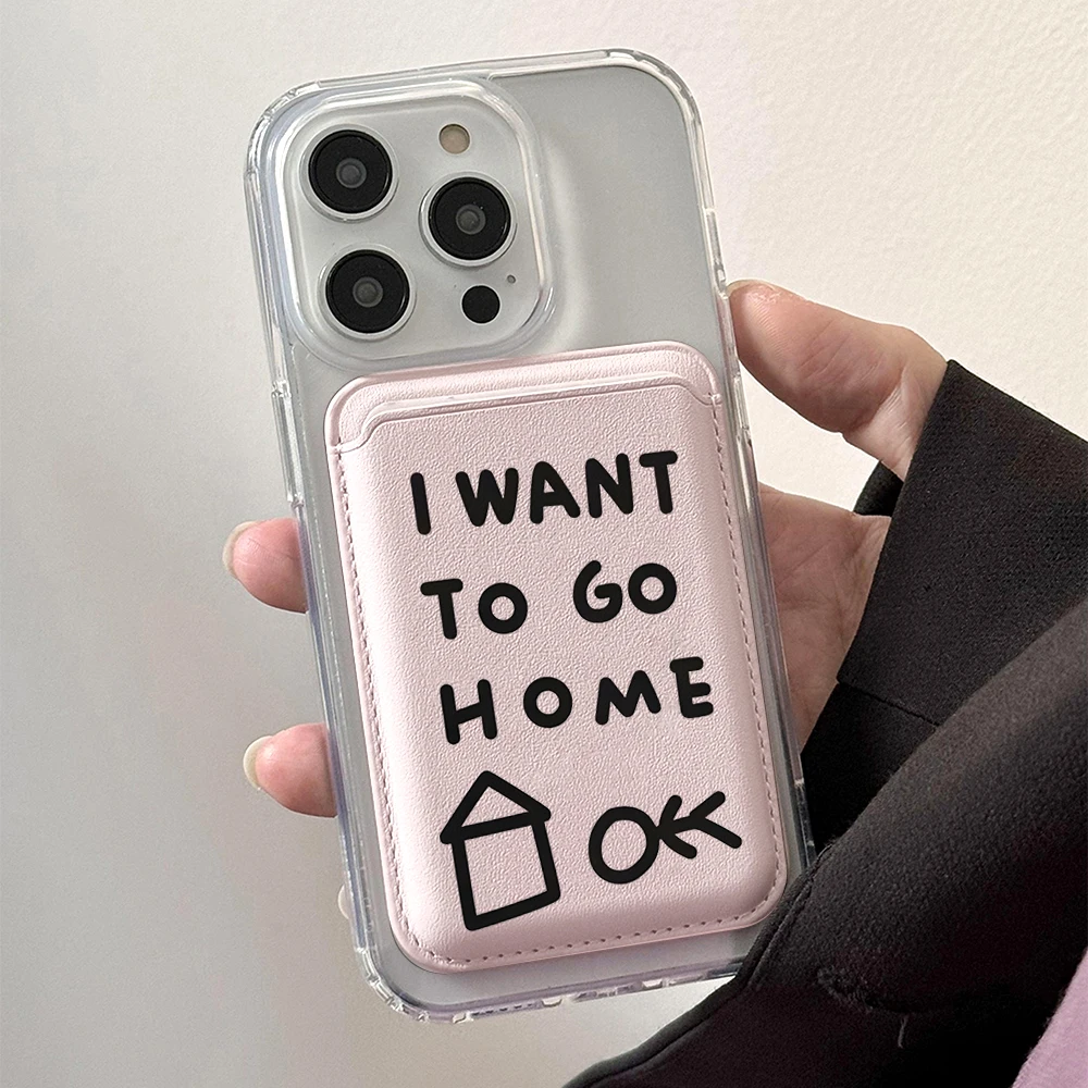 Leder-Kartenetui mit Magnetverschluss, Einfache Handyhülle mit Buchstaben-Design, Geeignet für alle iPhones, für Magsafe-Kartenhalter, Rückseitentasche für Handys – Detail 2