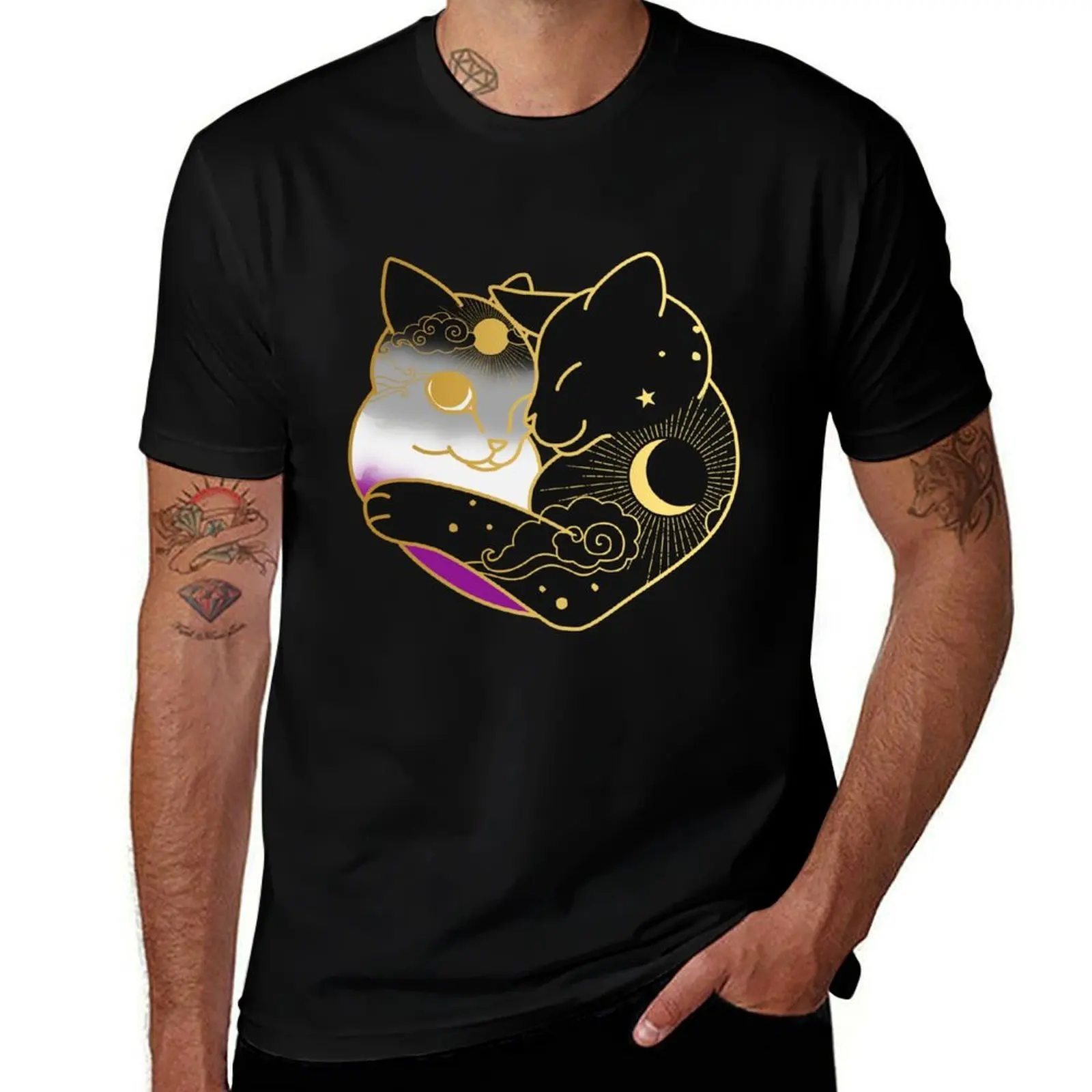 

Asexual Celestial Cat Heart T-Shirt t shirts for man pack cotton t shirts for man cotton soft T-Shirt