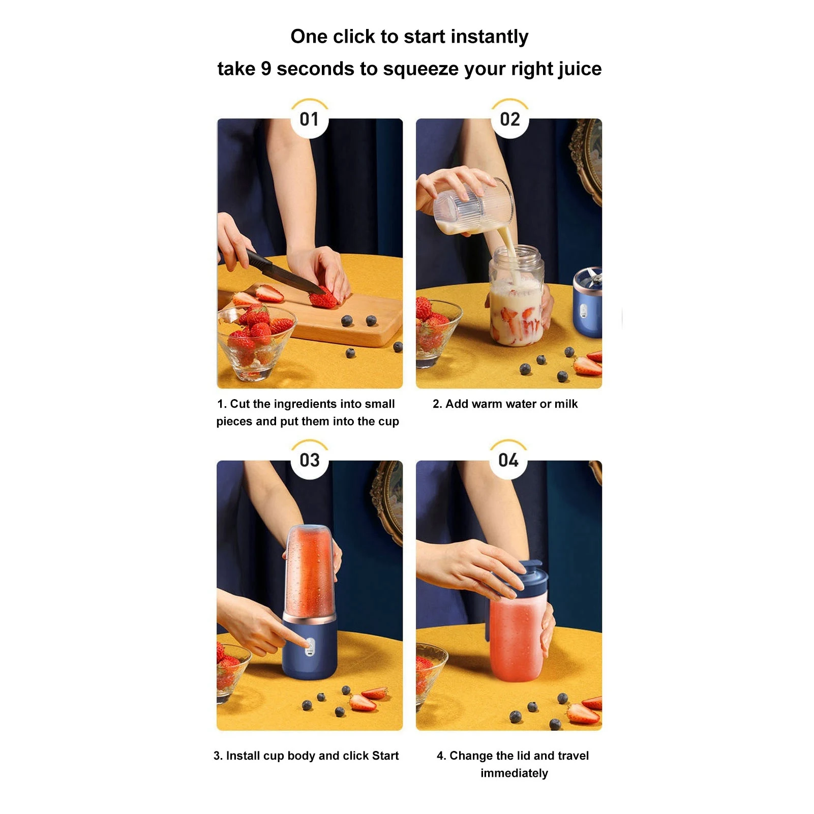 Blender Portabel 300Ml Tanpa Kabel untuk Shake Enam Bilah Pengisi Daya USB dengan Botol dan Tutup Blender Shake Tanpa Kabel Blender USB