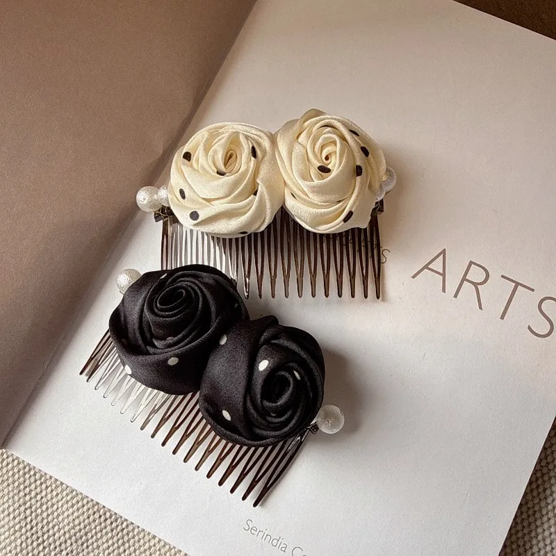 

Винтажная заколка для волос с розой в горошек и жемчугом, 9,0 см, элегантная цветочная заколка для женщин, аксессуары для волос во французском стиле