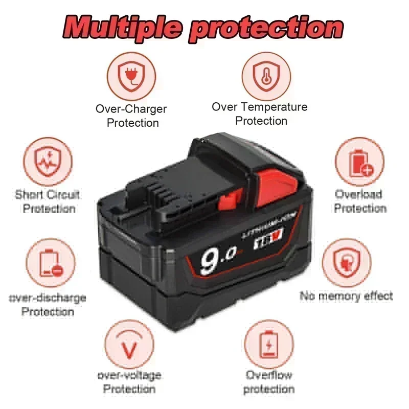 แบตเตอรี่ชาร์จสําหรับ Milwaukee M18B5 XC แบตเตอรี่ลิเธียมไอออน 18v 9.0/6.0/12.0Ah แบตเตอรี่สําหรับ Milwaukee M18 12V ~ 18V