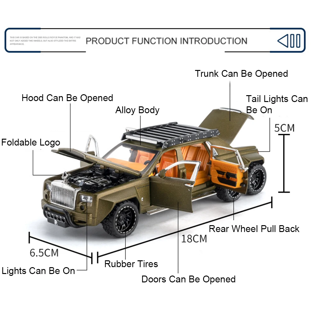1:32 Scale Rolls-Royce Phantom Toys Miniature Model Diecast Alloy Cars Sound Light Pull Back Doors Opened Vehices Holiday Gifts