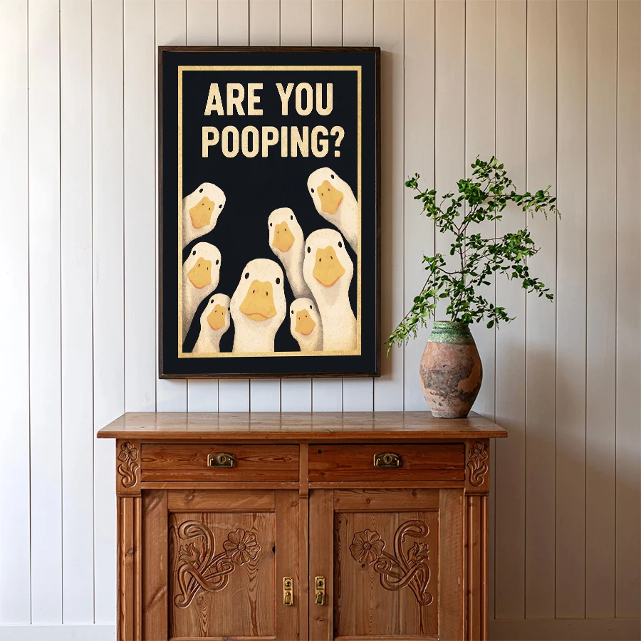 Funny Duck Bathroom Wall Art Poster Are You Pooping Quote Goose Canva Print Retro Animal Wall Picture Toilet Restroom Home Decor