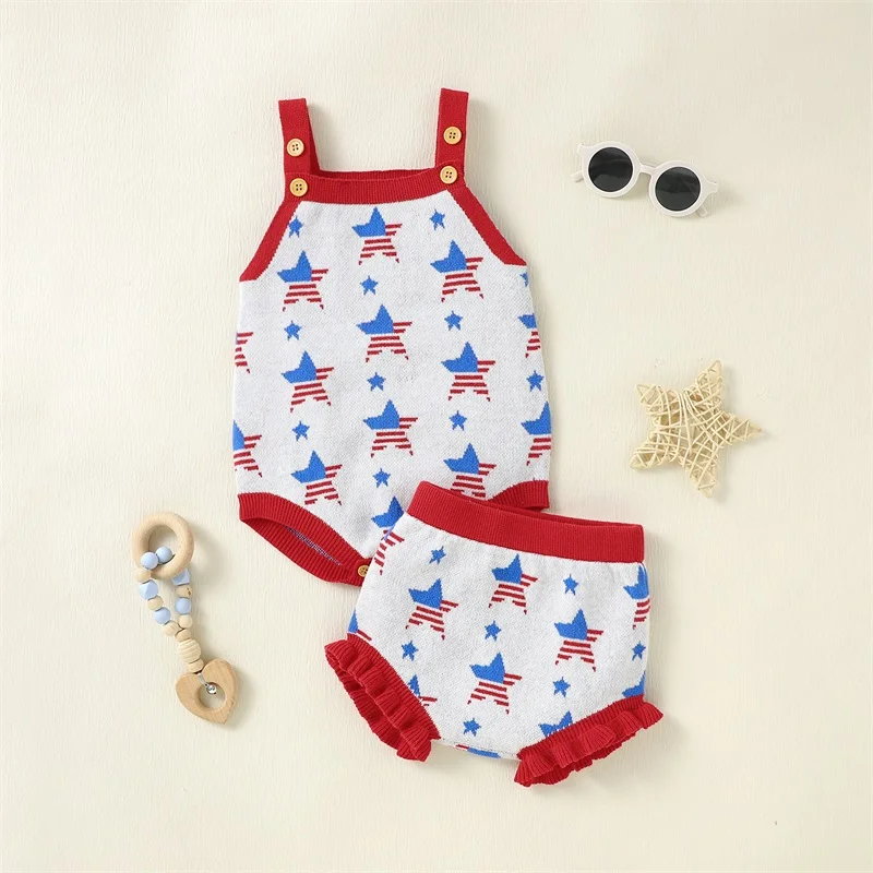 Conjunto infantil de camiseta com estampa de bandeira americana e shorts jeans para comemoração do 4 de julho