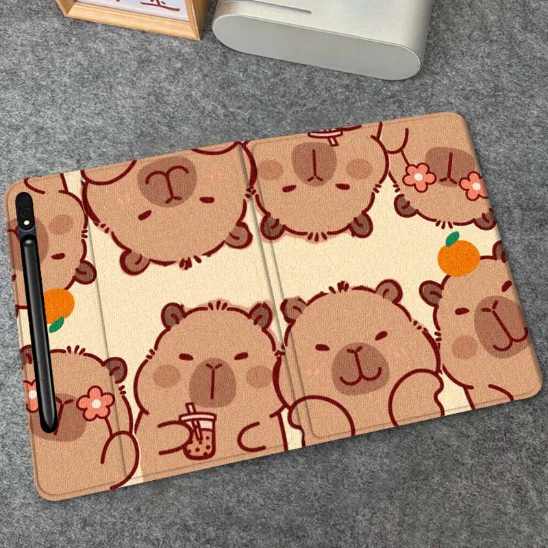 كابيبارا كارتون لطيف الفن لسامسونج غالاكسي تاب S9 S10 S6 S7 S8 FE زائد لايت بوصة غطاء قابل للطي اللوحي