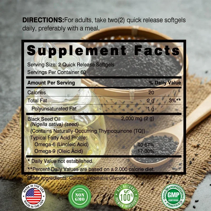 Black Seed Oil - Antioxidant, Promotes Heart and Brain Function Health,Joint Flexibility, Improves Immunity and Vitality,Non-GMO