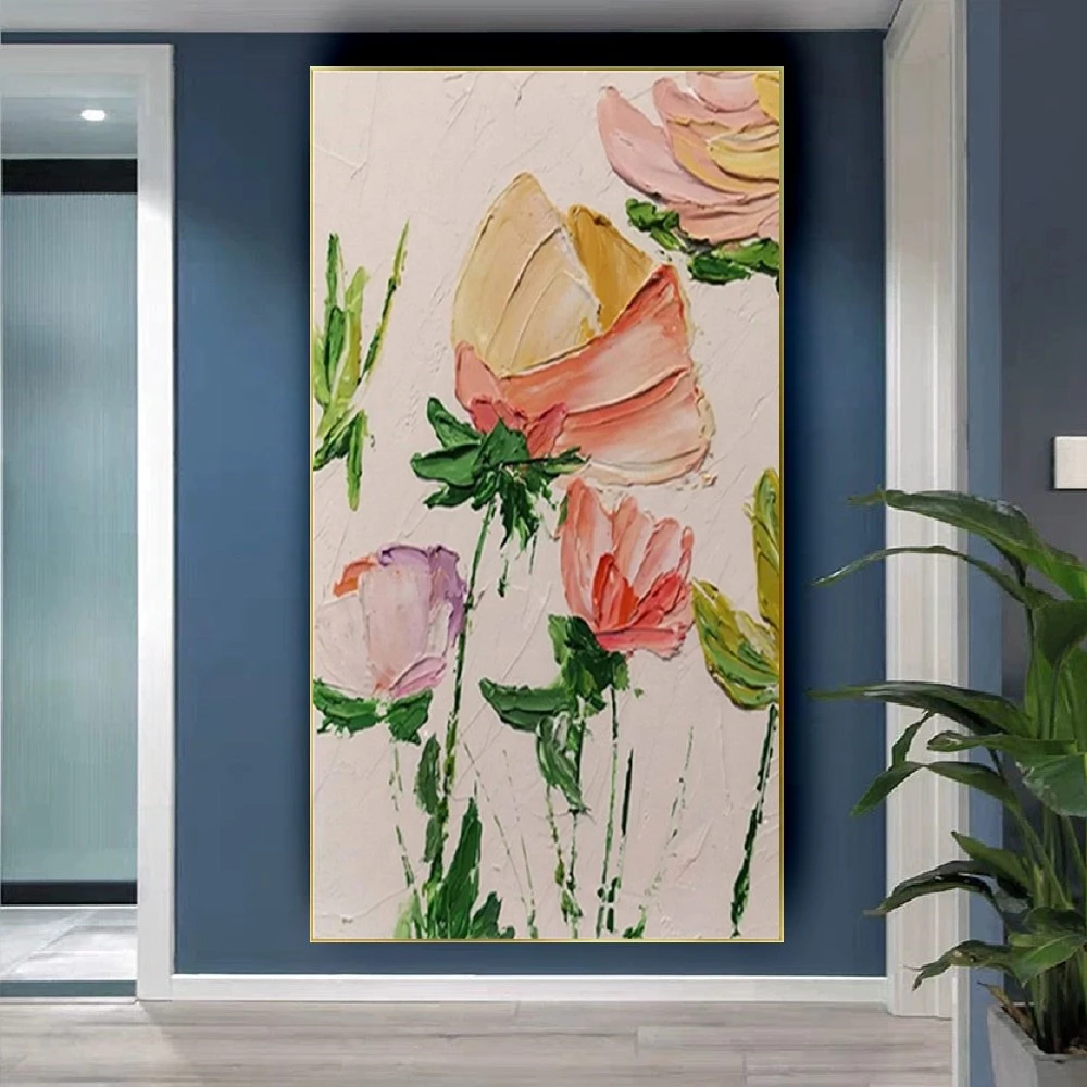 100% Hand-Painted Palette Knife Flower Poster Thick 3d Oil Painting Gift Wall Art Picture Decor Live House Sofa Back Show Pieces