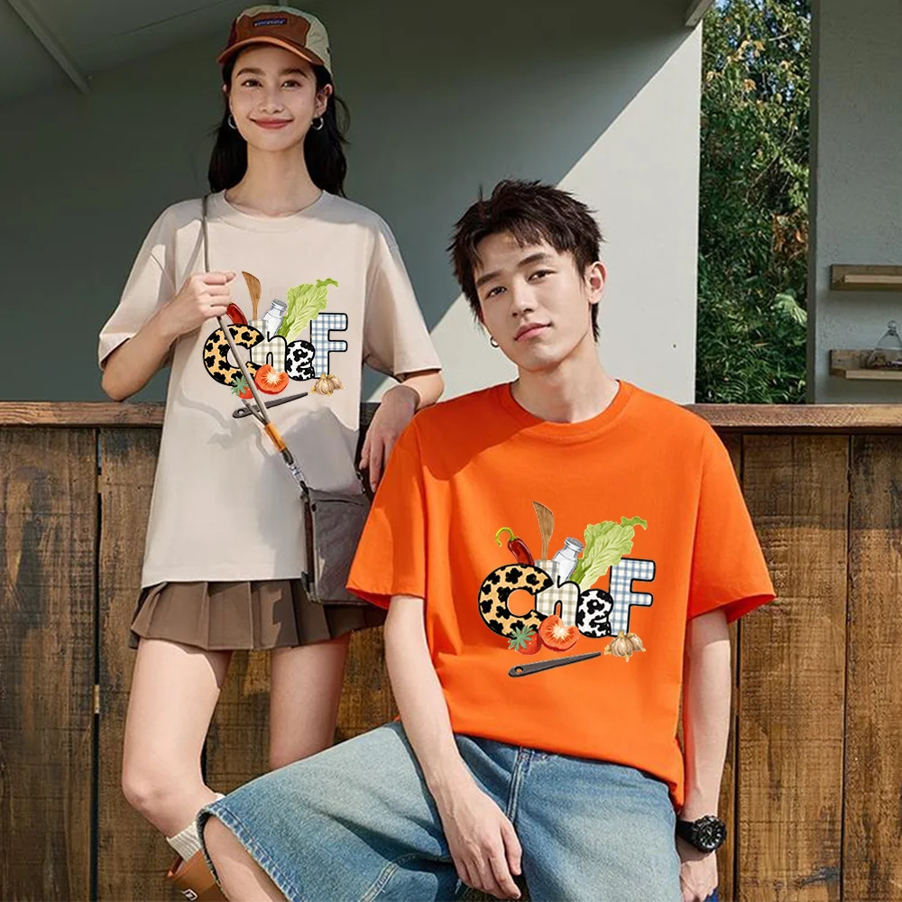 Chef Letter Vegetable Pattern Printed T Shirt Breathable Fabric S-XXL Personalized Custom Casual Short Sleeve Tee Unisex Fit Aes