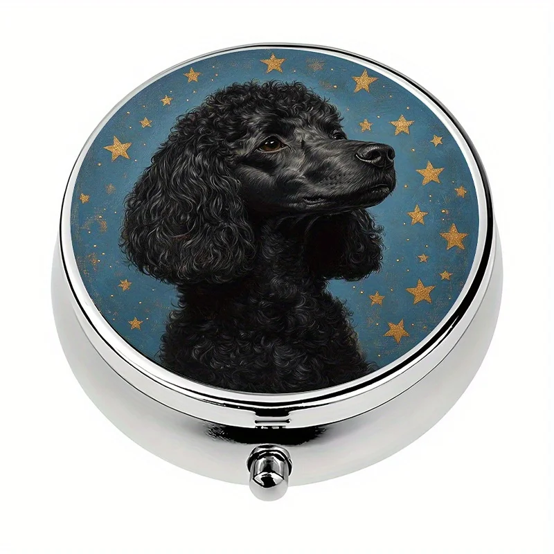 1 starry night golden retriever-themed storage box with 3 compartments, organizer box, decorative vitamin storage bag or wallet, flat print