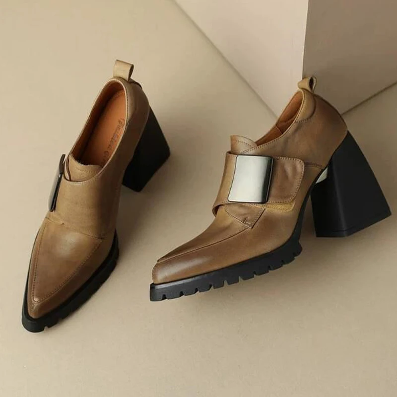 

Женская обувь на высоком каблуке, модная обувь на массивном каблуке с острым носком, пикантные дизайнерские женские туфли-лодочки, осень 2024, роскошное платье Zaoatos De Mujer