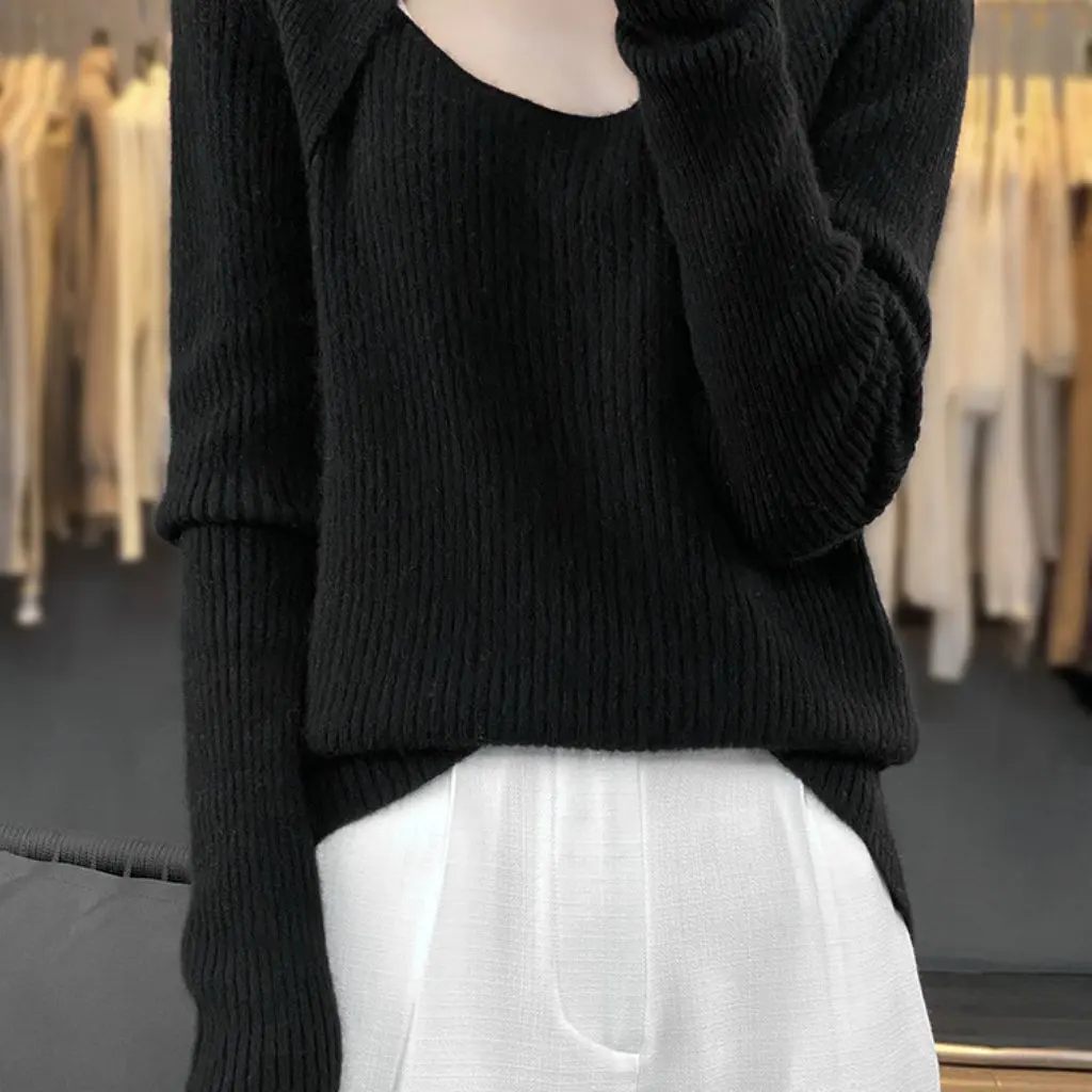 

Women's Slim Fit Long Sleeve Knitted Shirt Square Collar Clavicle Design Wool Two Pieces Retro Style Spring Autumn Top