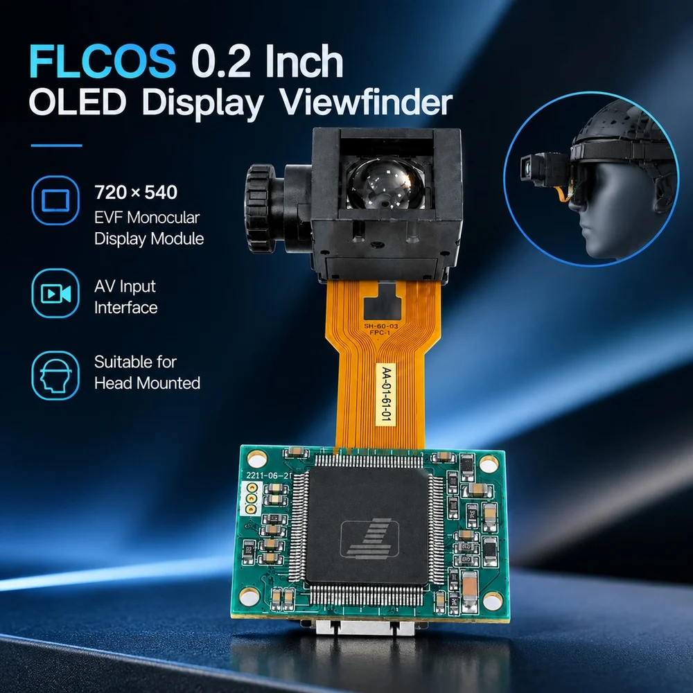 FLCOS 0.2 Inch OLED Display Viewfinder 720 * 540 EVF Monocular Display Module is Suitable for Head Mounted AV Input Interface
