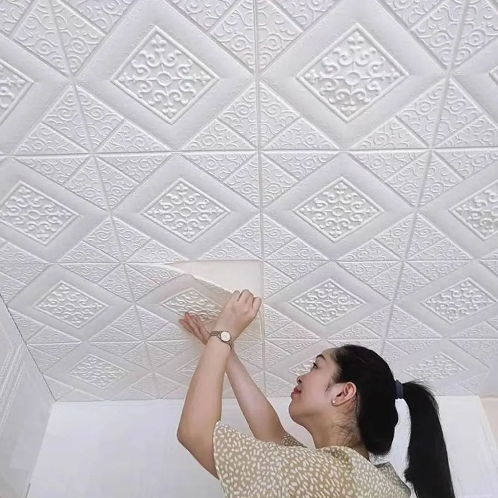2PCS 35*35cm 3D Wall Stickers Waterproof Peel and Stick Self-adhesive Wallpaper Warm Decoration 3D Effect Stick Wallpaper
