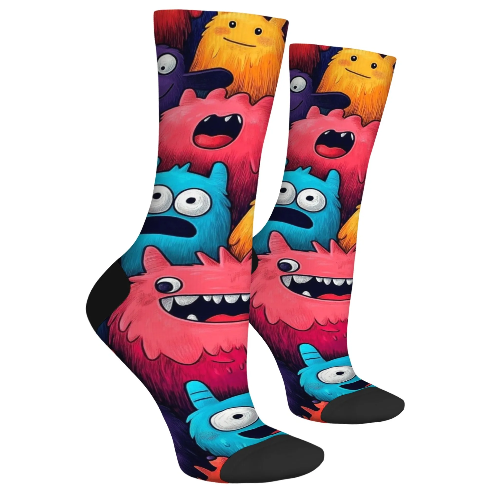 Chaussettes d'équipage ultra douces pour hommes, dessin animé mignon, imprimé monstre respectueux de la peau, chaussettes confortables pour les occasions quotidiennes décontractées et paresseuses à thème