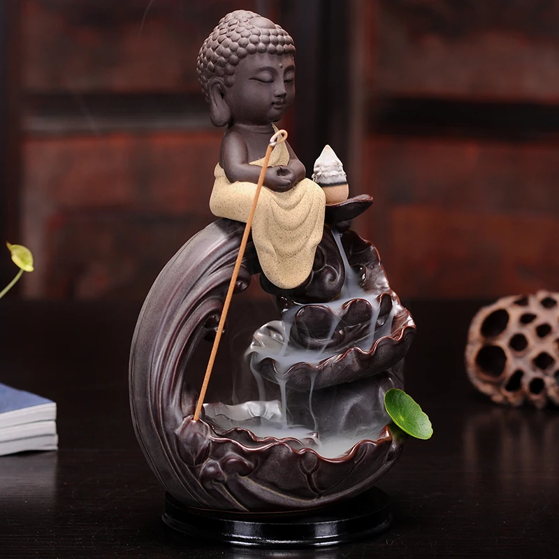 Home Decoration Ceramic Censer Smoke Backflow Incense Bullet Cones Buddha Aroma Three Color