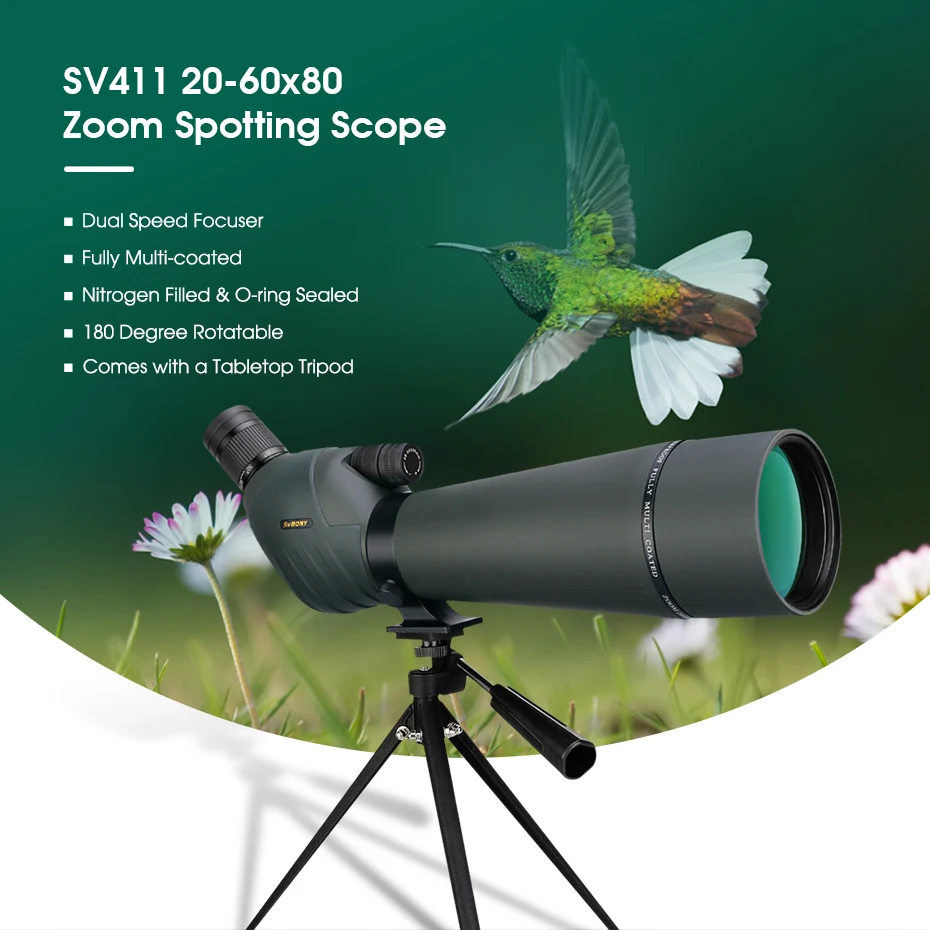 SVBONY Bird Watching Telescope SV401/SV411/SV13 20-60X80 Spotting Scope Waterproof Camping Equipment for Moon Target Shooting